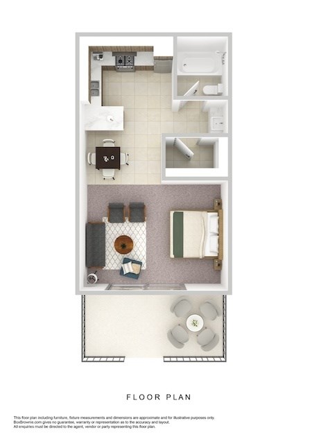 Floor plan for studio, 1 bath, 400 sqft